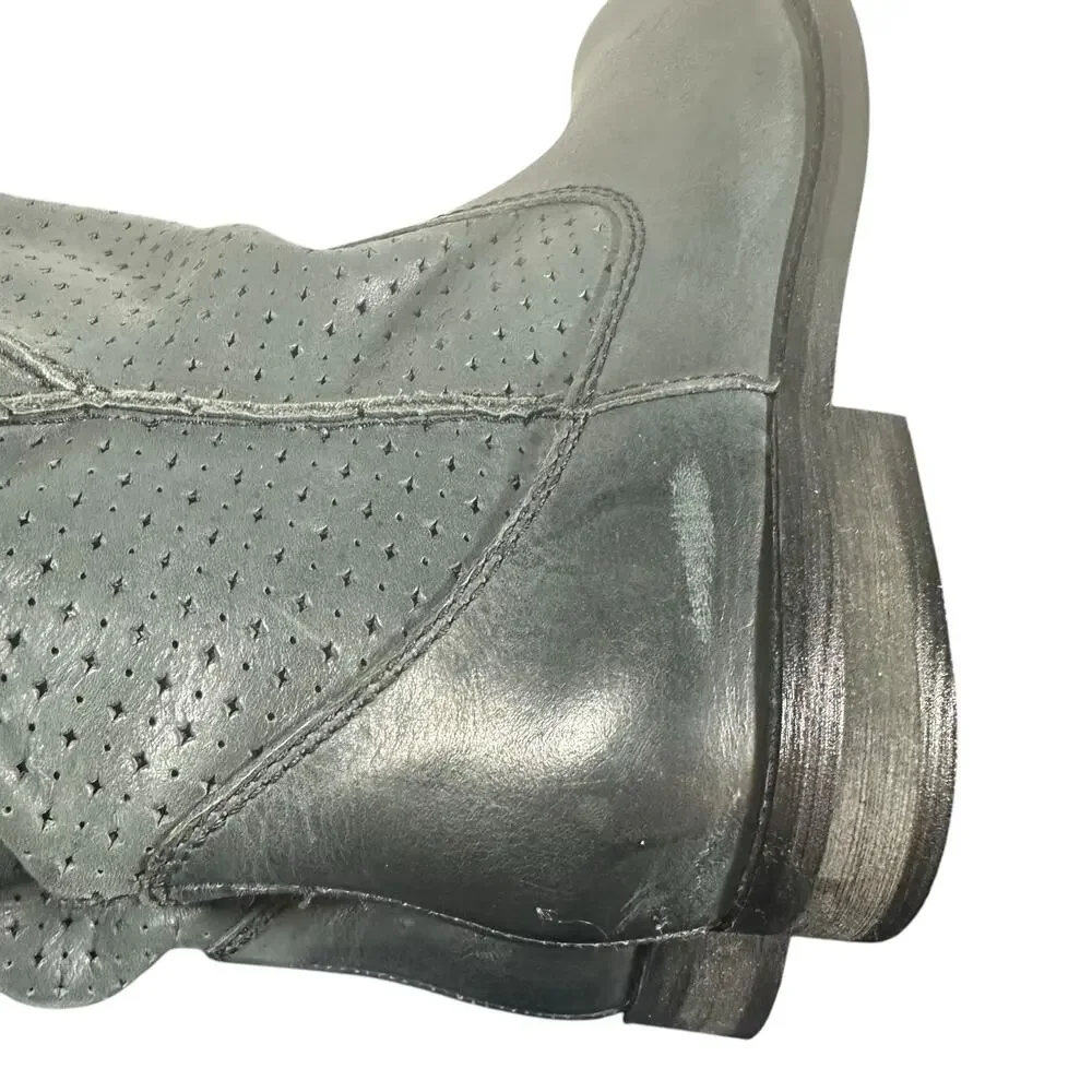 Mojo Moxy Gray Perforated Leather Mid-Calf Boots 6.5 Western Slouchy